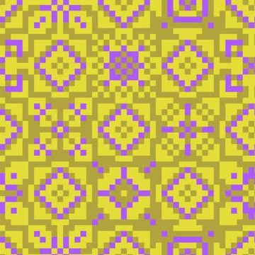 The Mexican pattern is made up of purple and yellow squares of different tone Stock Illustration