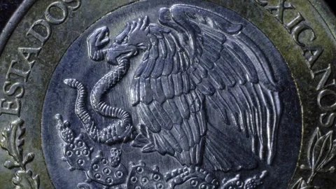 Mexican Peso Coin Macro: Eagle Devouring Snake Stock Footage 322876899