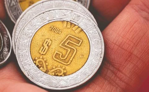 Mexican pesos ( peso mexicano ). Coins. Stock Photos