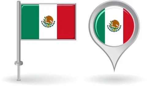 Mexican pin icon and map pointer flag. Vector Stock-Illustration