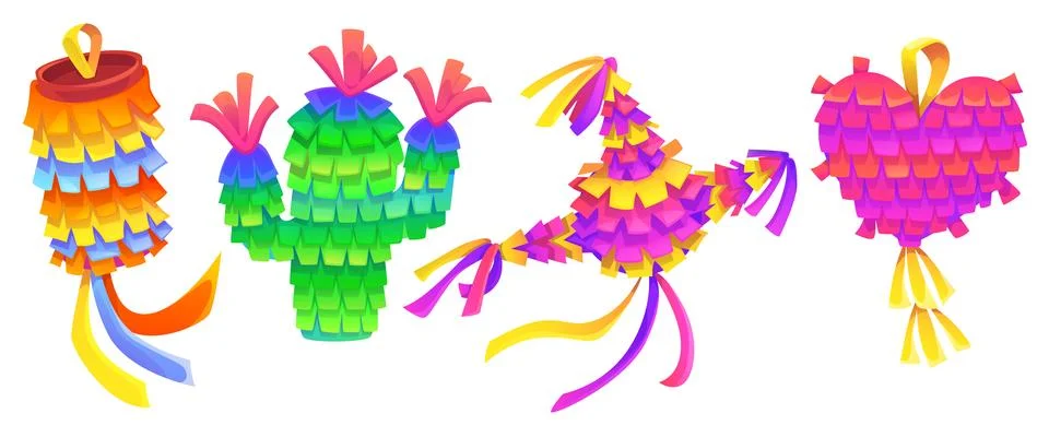 Mexican pinatas set isolated on white background Illustrazione stock