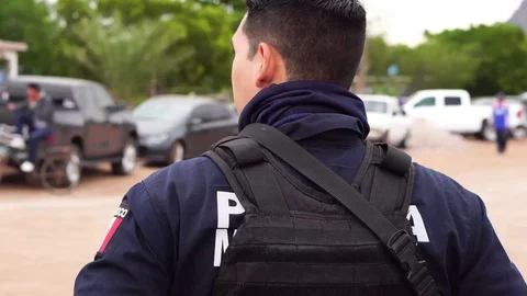 Mexican police guarding peace Stock Footage