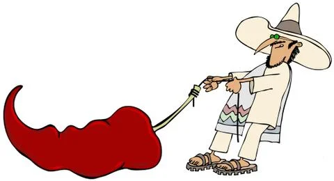 Mexican pulling a giant pepper Stock Illustration