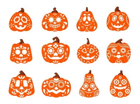 Mexican pumpkins, dia de los muertos characters Stock Illustration