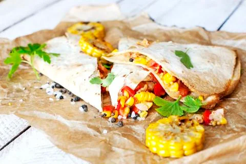 Mexican Quesadilla wrap with vegetables Stock Photos