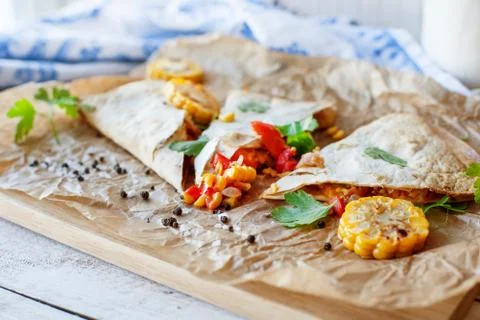 Mexican Quesadilla wrap with vegetables Stock Photos