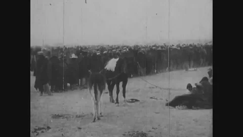 Mexican refugees gathered at a camp during the Pancho Villa Expedition - 1916 Stock Footage 98094635