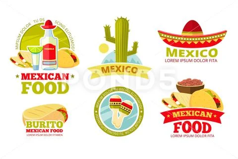 Mexican salsa food restaurant vector badges, labels, logos and emblems Stock Illustration