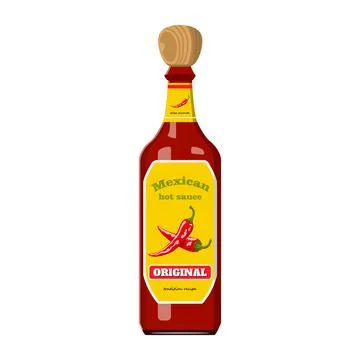 Mexican sauce bottle. Hot chilli pepper spice. Isolated cartoon ketchup icon Stock Illustration