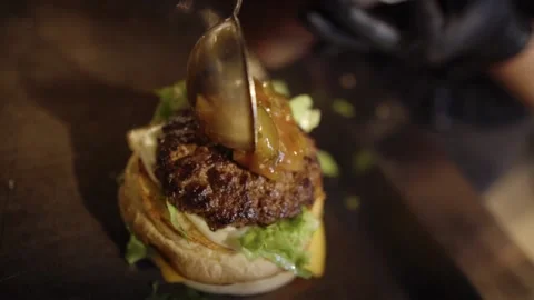 Mexican Sauce On The Burger Stock Footage 197056523