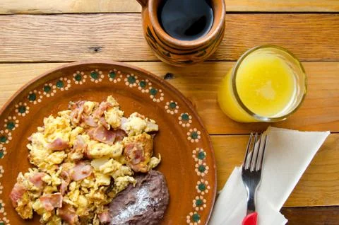 Mexican Scrambled eggs with ham Stock Photos