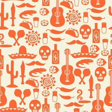 Mexican seamless pattern with icons in native style Stock Illustration
