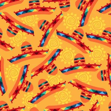 Mexican seamless pattern with sombrero in native style Stock Illustration