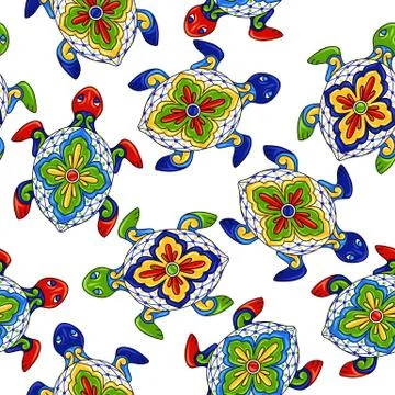 Mexican seamless pattern with turtles. Stock Illustration