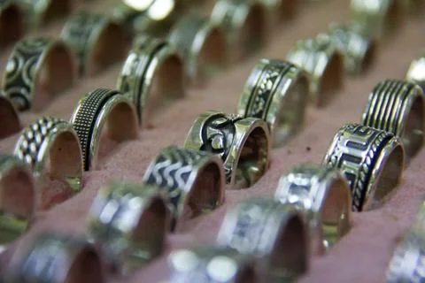 Mexican Silver ring display Stock Photos