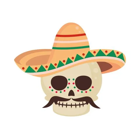 Mexican skull with hat Stock Illustration
