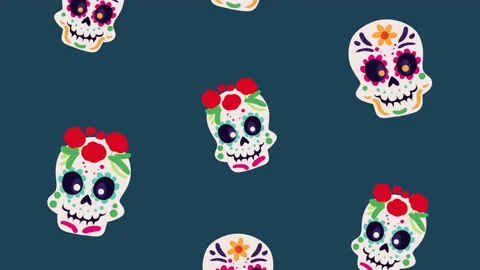 Mexican skull heads pattern animation Stock Footage 201905767