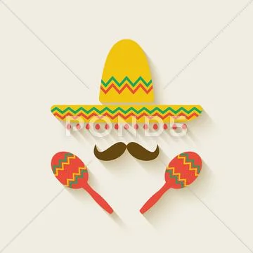 Mexican sombrero and maracas Stock Illustration