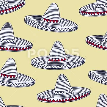 Mexican Sombrero Seamless Pattern Stock Illustration