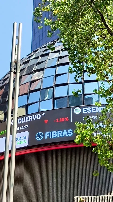 Mexican stock exchange building displaying financial data in mexico city Stock Footage 337057725