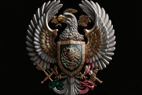 Mexican style flag and silver eagle 3d Stock Illustration