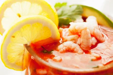 Mexican Style Shrimp Cocktail; Close Up Stock Photos