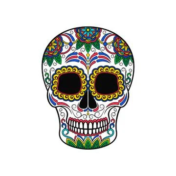 Mexican sugar skull with floral pattern, Day of the death vector Illustration イラスト素材