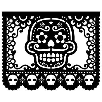Mexican sugar skull vector paper decorations - Papel Picado Stock Illustration