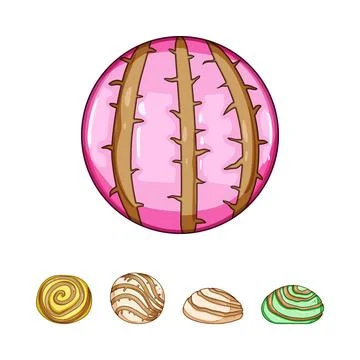 Mexican sweet bread conchas pastry dessert buns Stock Illustration