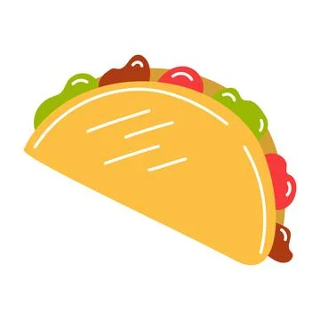 Mexican taco, burrito, flatbread with vegetables and meat in vector cartoon Illustrazione stock