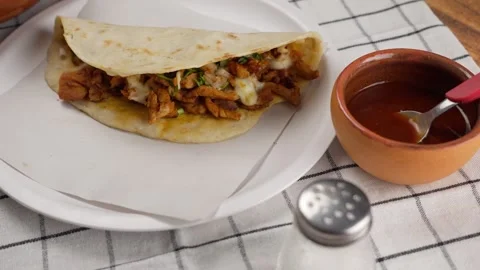 Mexican taco called as Gringa with cheese, Travel shot Stock Footage 279199768