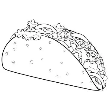 Mexican taco. Vector black and white coloring page Stock Illustration