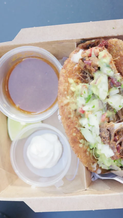 Mexican tacos filled with seasoned beef and black beans Stock Footage 342026341