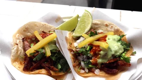 Mexican Tacos with Pineapple and Lime Stock Footage 247473711