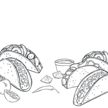 Mexican tacos. Vector background. Stock Illustration