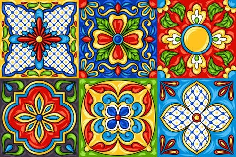 Mexican talavera ceramic tile pattern. Stock Illustration