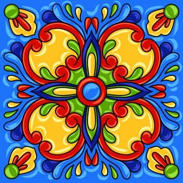 Mexican talavera ceramic tile pattern. Stock Illustration