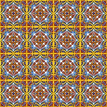 Mexican talavera ceramic tile pattern. Ethnic folk ornament. Stock Illustration