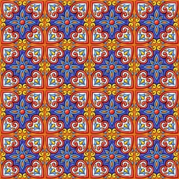 Mexican talavera ceramic tile pattern. Ethnic folk ornament. Stock Illustration