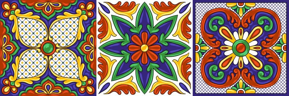 Mexican talavera ceramic tile pattern. Ethnic folk ornament. Stock Illustration