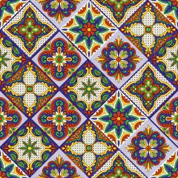 Mexican talavera ceramic tile pattern. Ethnic folk ornament. Stock Illustration