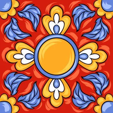 Mexican talavera ceramic tile pattern. Ethnic folk ornament. Stock Illustration