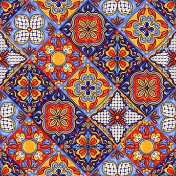 Mexican talavera ceramic tile pattern. Ethnic folk ornament. Stock Illustration