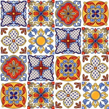Mexican talavera ceramic tile pattern. Ethnic folk ornament. Stock Illustration