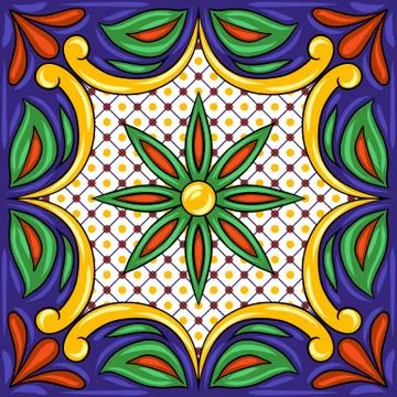 Mexican talavera ceramic tile pattern. Ethnic folk ornament. Stock Illustration