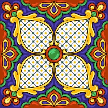 Mexican talavera ceramic tile pattern. Ethnic folk ornament. Stock Illustration