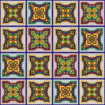 Mexican talavera ceramic tile pattern. Ethnic folk ornament. Stock Illustration