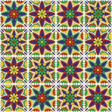 Mexican talavera ceramic tile pattern. Ethnic folk ornament. Stock Illustration
