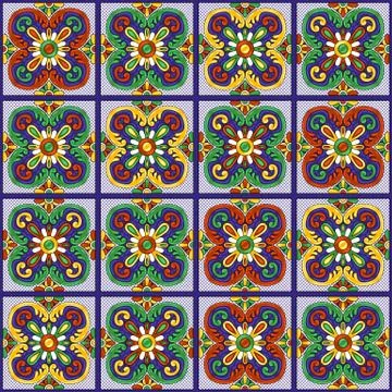 Mexican talavera ceramic tile pattern. Ethnic folk ornament. Stock Illustration