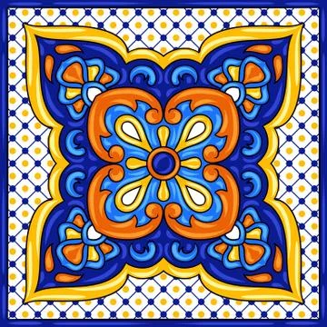 Mexican talavera ceramic tile pattern. Ethnic folk ornament. Stock Illustration
